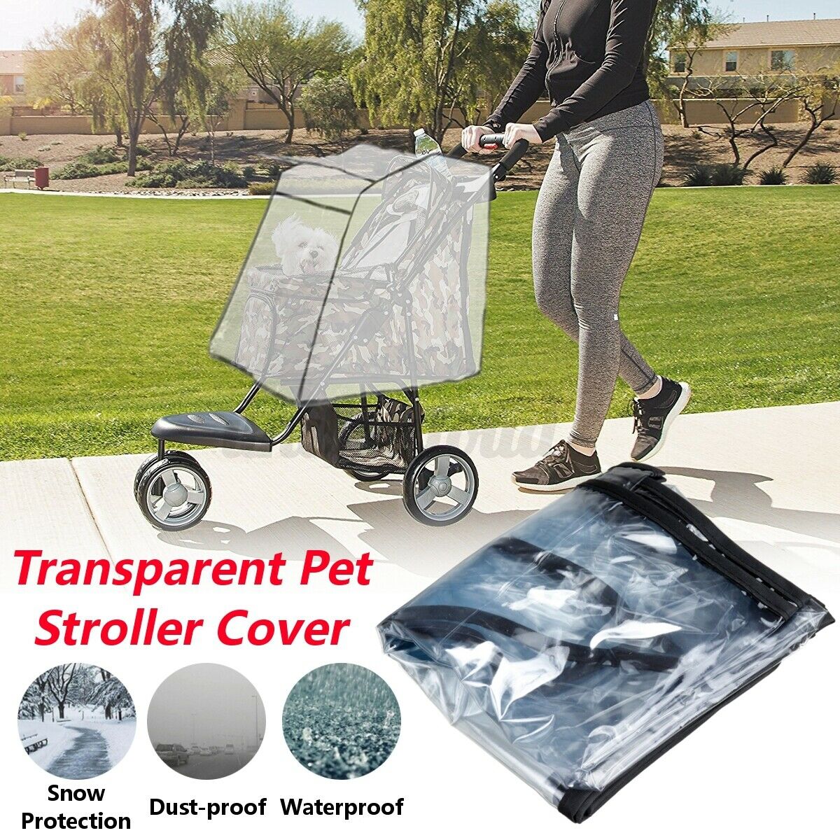 Dog Stroller Cover Foldable Rainproof Windproof Pet Cat Pushchair Pram Outdoor