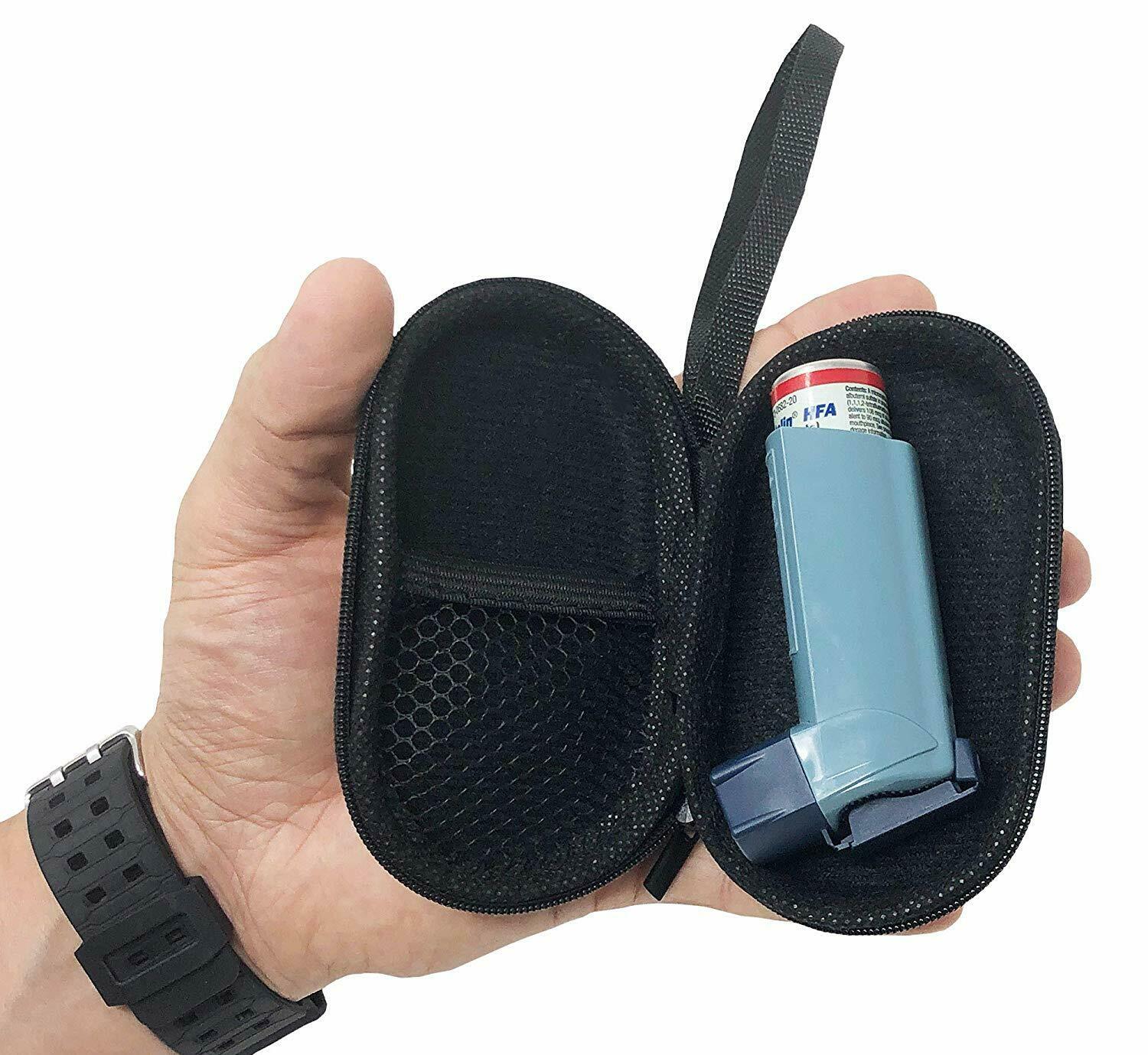 Agoz Asthma Inhaler Case Zippered Storage Box Medical Pouch Cover W/ Wrist Strap