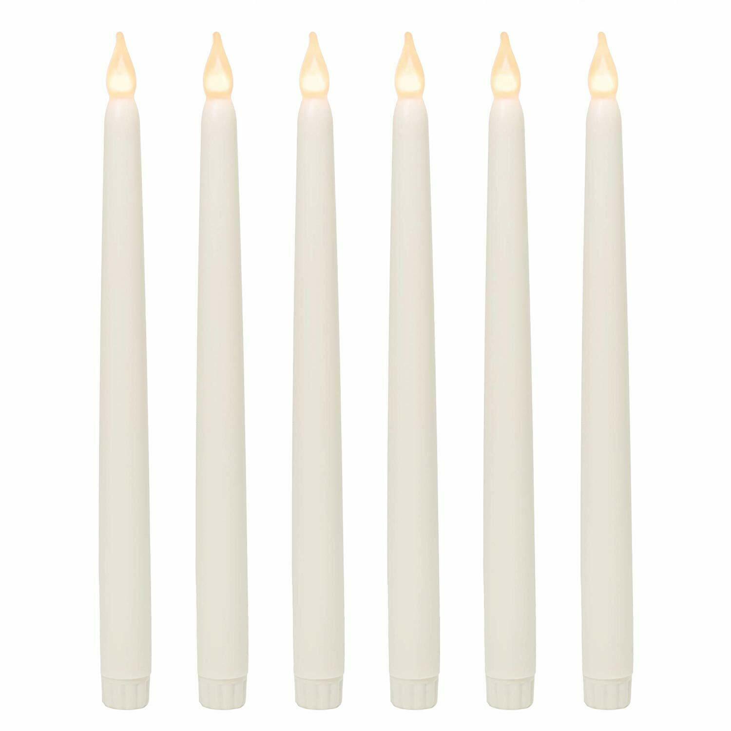 Realistic Looking Faux Wax Flameless Taper Led Candle 6 Pack 11" Inch White Tall