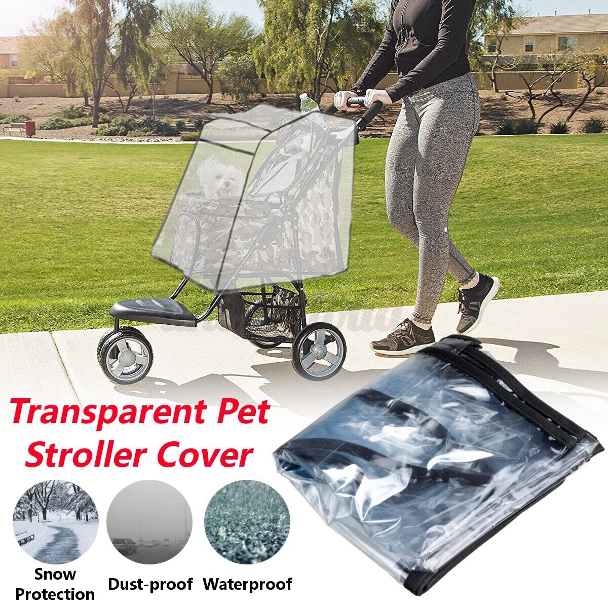 Dog Stroller Cover Foldable Rainproof Windproof Pet Cat Pushchair Pra  Kit Us